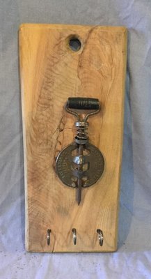 Repurposed Cutting Board W/ Mini Stove Damper Decoration & Hooks