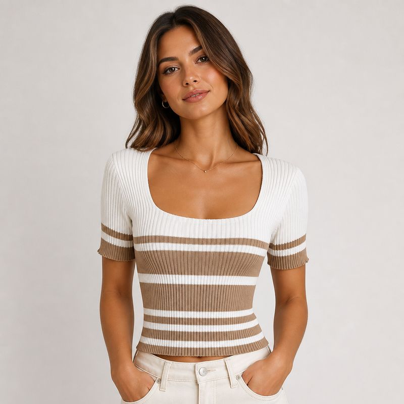 Blusa de Punto Rib con Escote Cuadrado