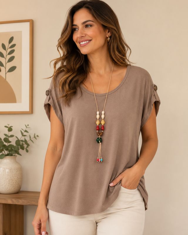 Blusa de Silueta Fluida con Cuello Redondo