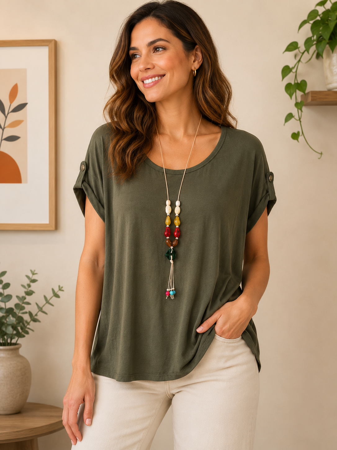 Blusa de Silueta Fluida con Cuello Redondo