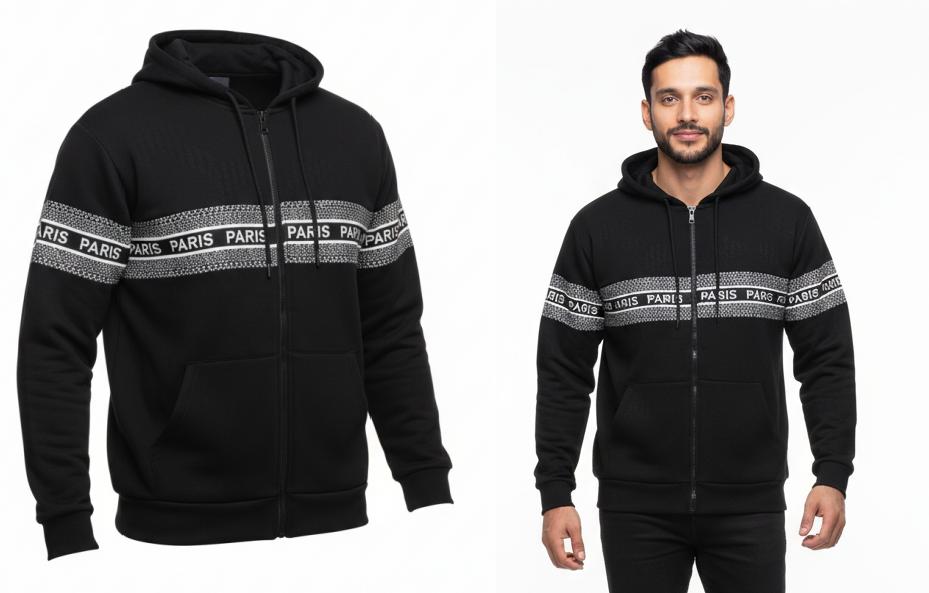 Sudadera con Cremallera y Capucha Paris Estilo Urbano