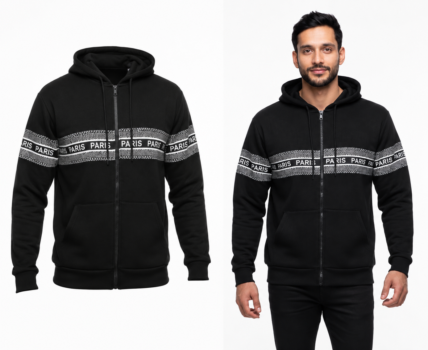 Sudadera con Cremallera y Capucha Paris Estilo Urbano