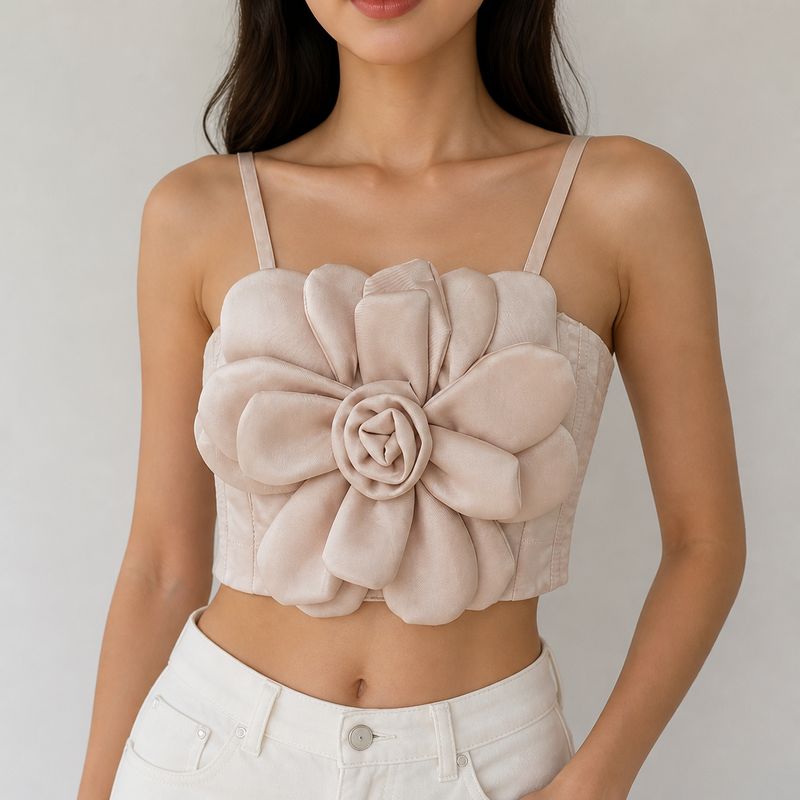 Top de Tirantes con Flor Tridimensional Elegancia y Tendencia Top de Tirantes con Flor Tridimensional Elegancia y Tendencia