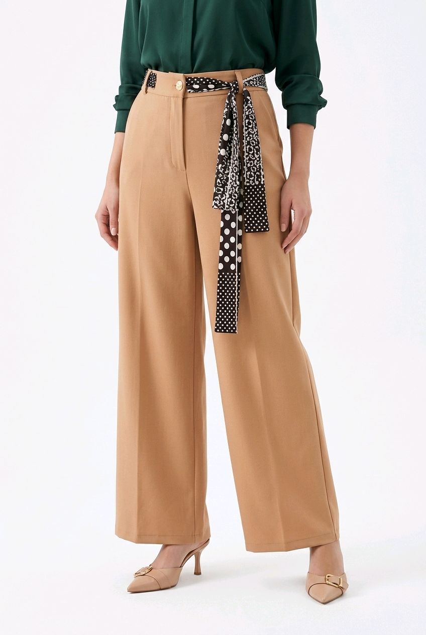 Pantalón de Vestir Corte Ancho con Cinturón Estampado Estilo y Elegancia Ejecutiva