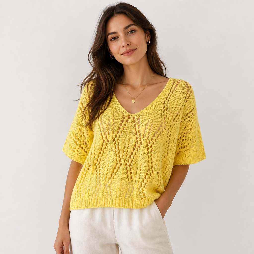 Blusa de Punto Calado con Cuello en V