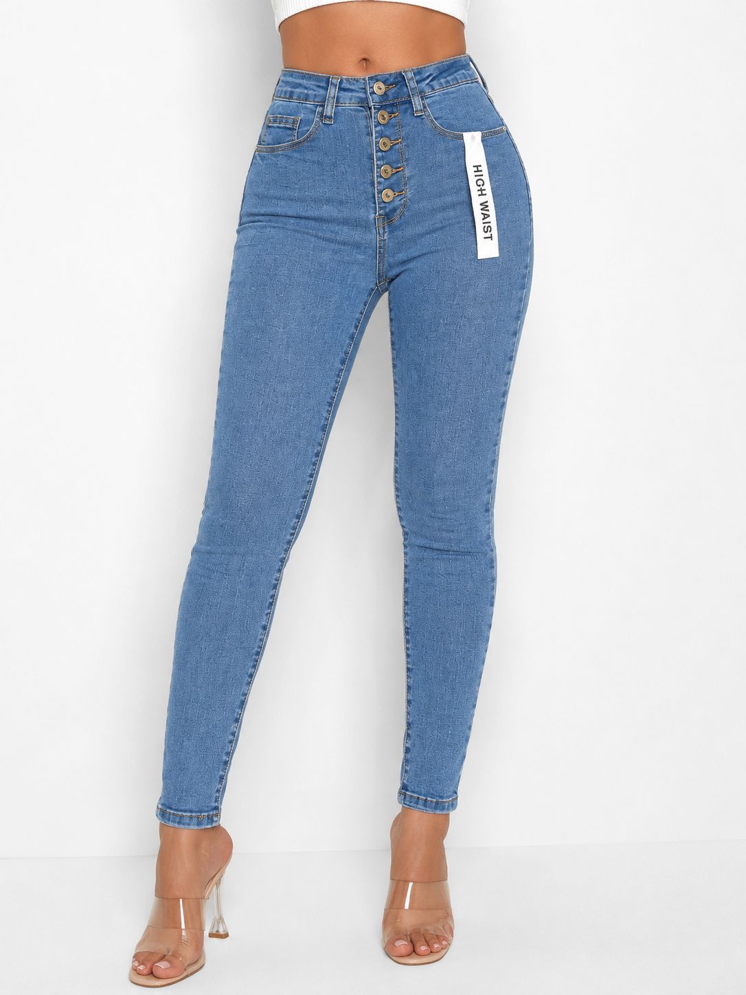 Vaquero Skinny de Tiro Alto con Botones