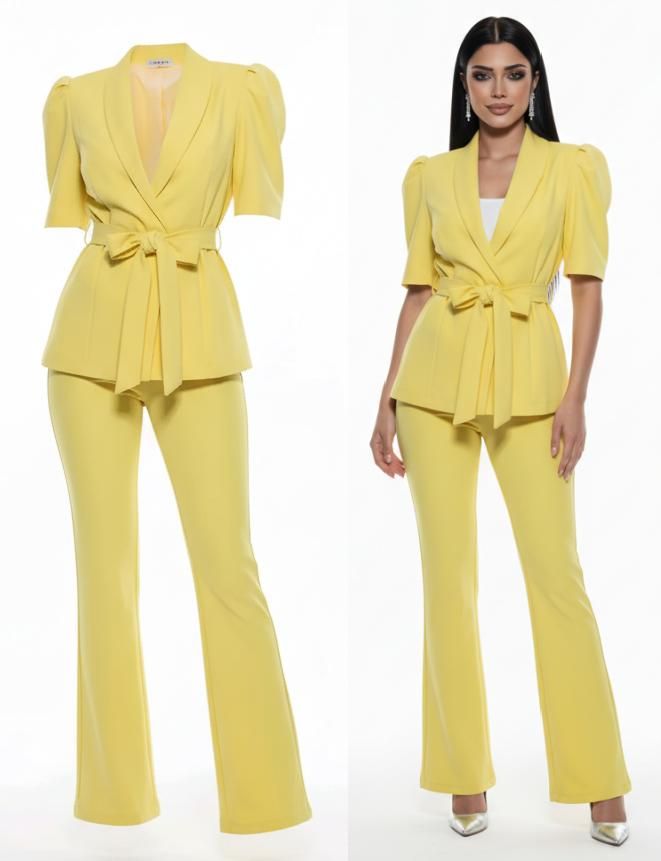 Conjunto Ejecutivo de Dos Piezas con Blazer de Manga Corta y Pantalón de Vestir Conjunto Ejecutivo de Dos Piezas con Blazer de Manga Corta y Pantalón de Vestir