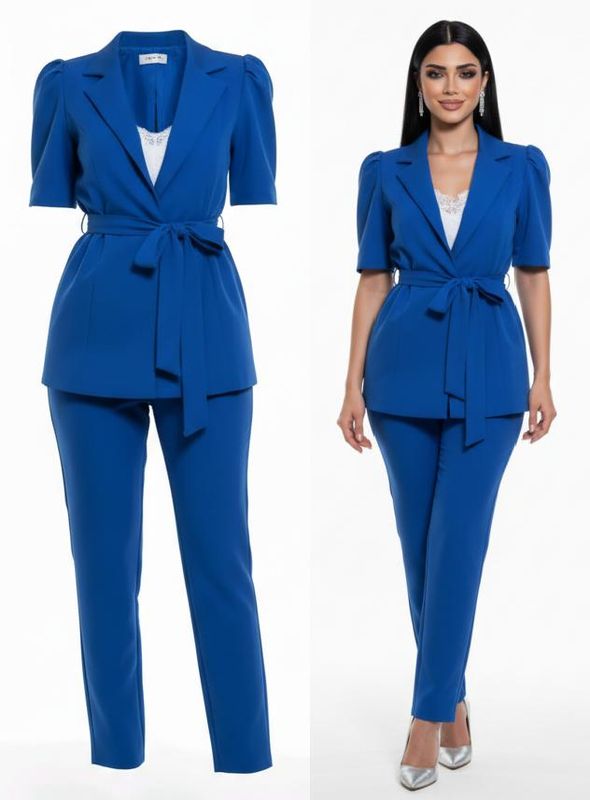 Conjunto Ejecutivo de Dos Piezas con Blazer de Manga Corta y Pantalón de Vestir