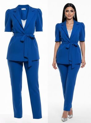 Conjunto Ejecutivo de Dos Piezas con Blazer de Manga Corta y Pantalón de Vestir