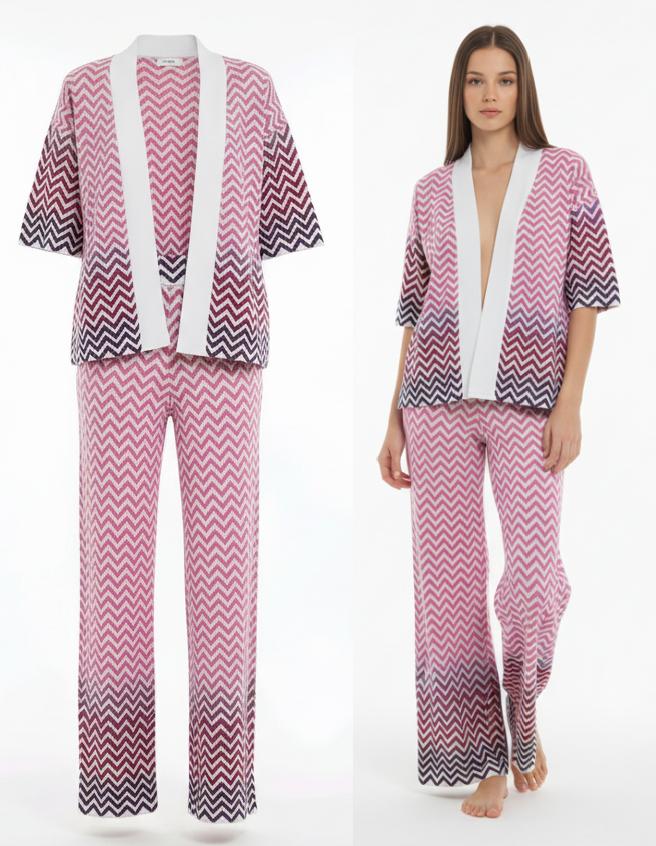 Conjunto Sunset Chevron de Cárdigan Abierto y Pantalón Fluido
