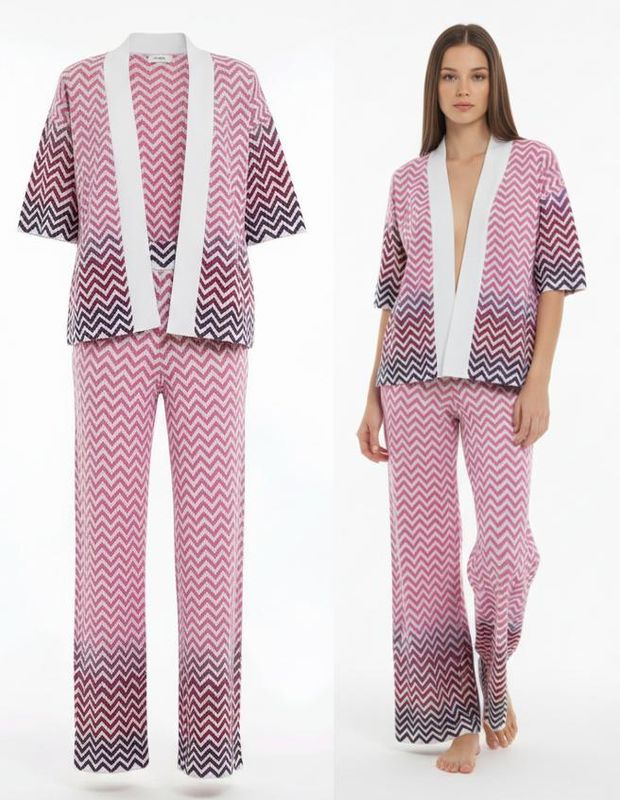 Conjunto Sunset Chevron de Cárdigan Abierto y Pantalón Fluido