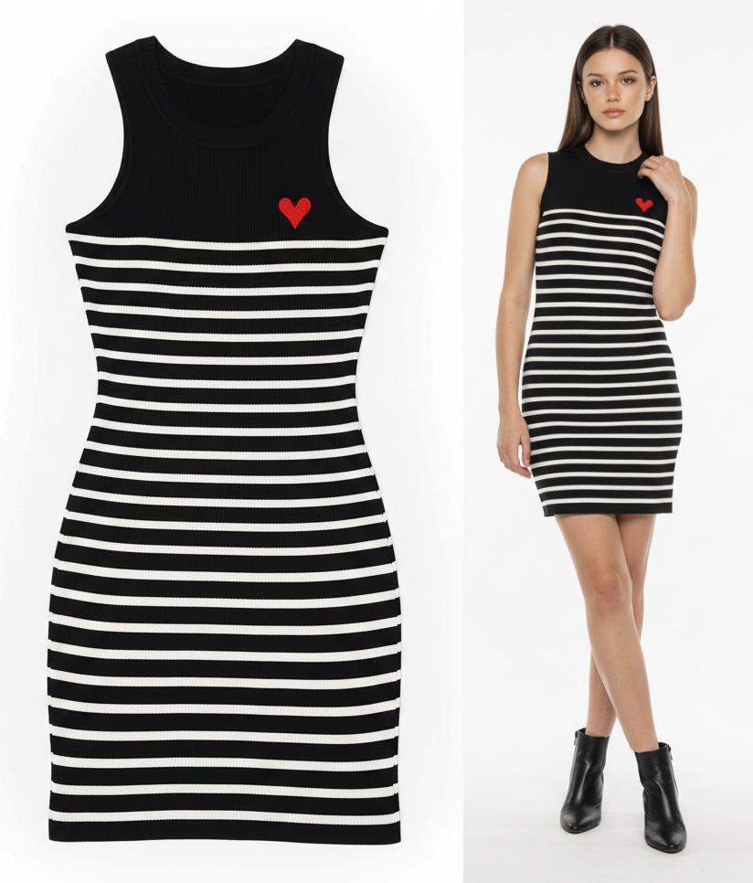 Vestido Ajustado a Rayas con Cuello Redondo Moda Casual y Fresca
