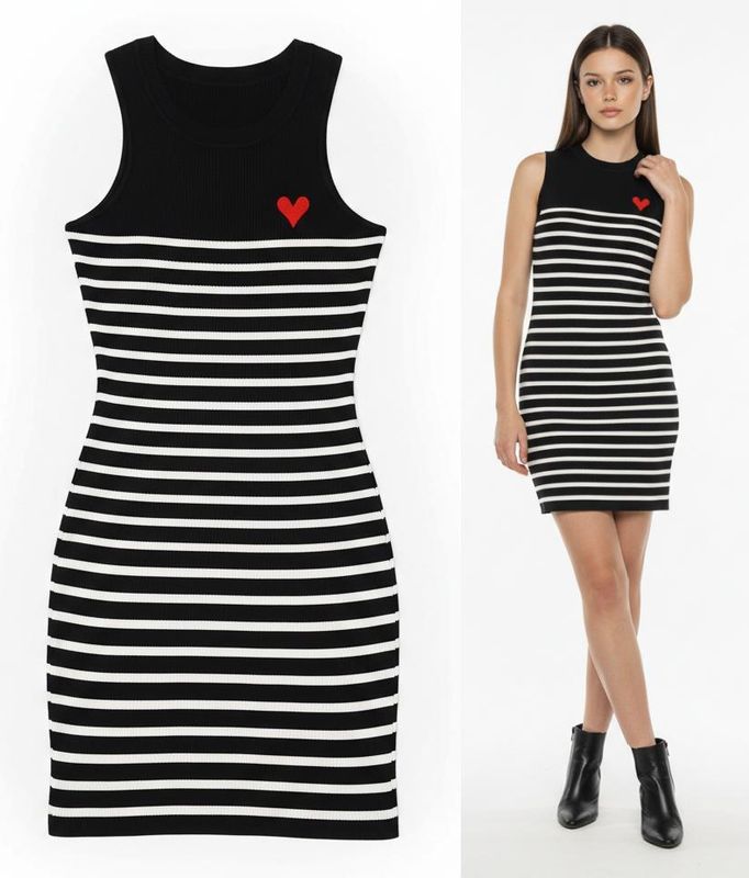 Vestido Ajustado a Rayas con Cuello Redondo Moda Casual y Fresca