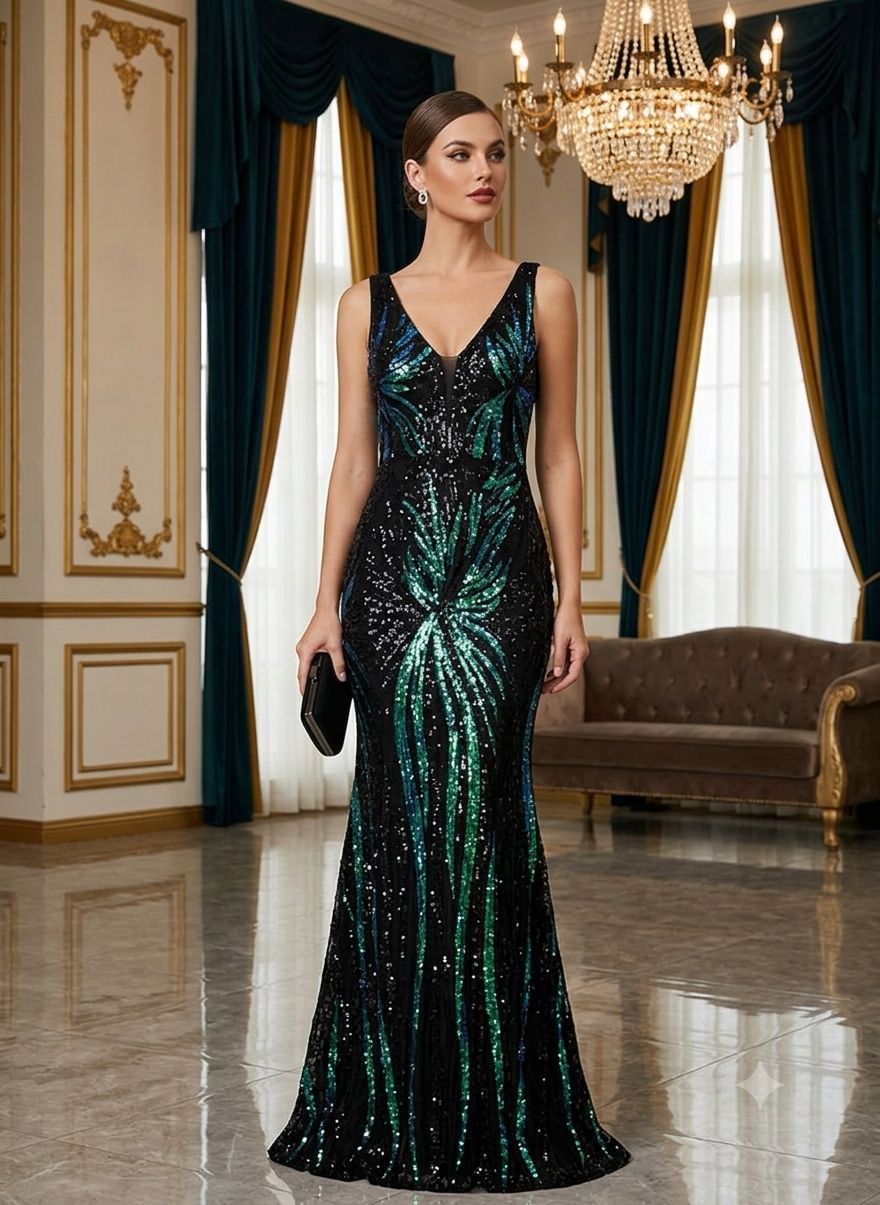 Vestido Largo de Gala con Lentejuelas