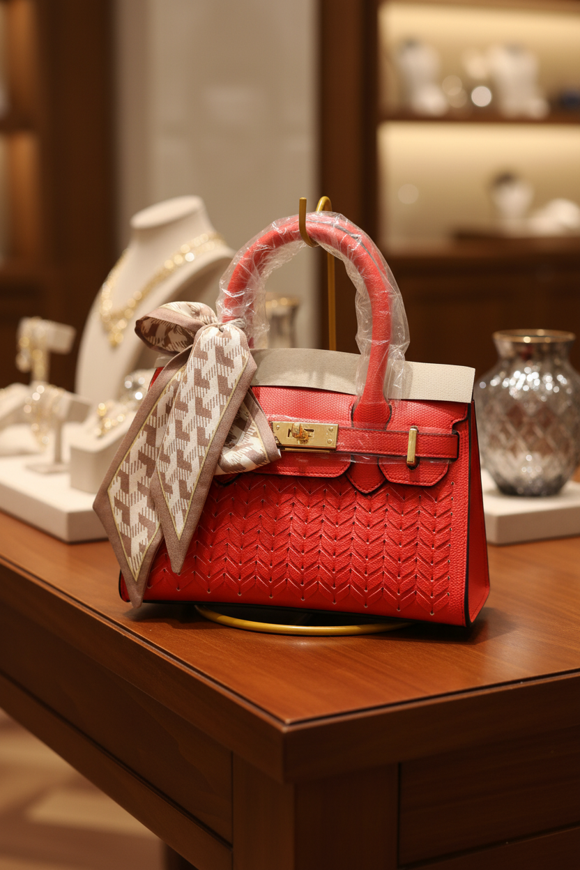 Bolso de Mano Elegante con Textura Trenzada y Detalle de Pañuelo