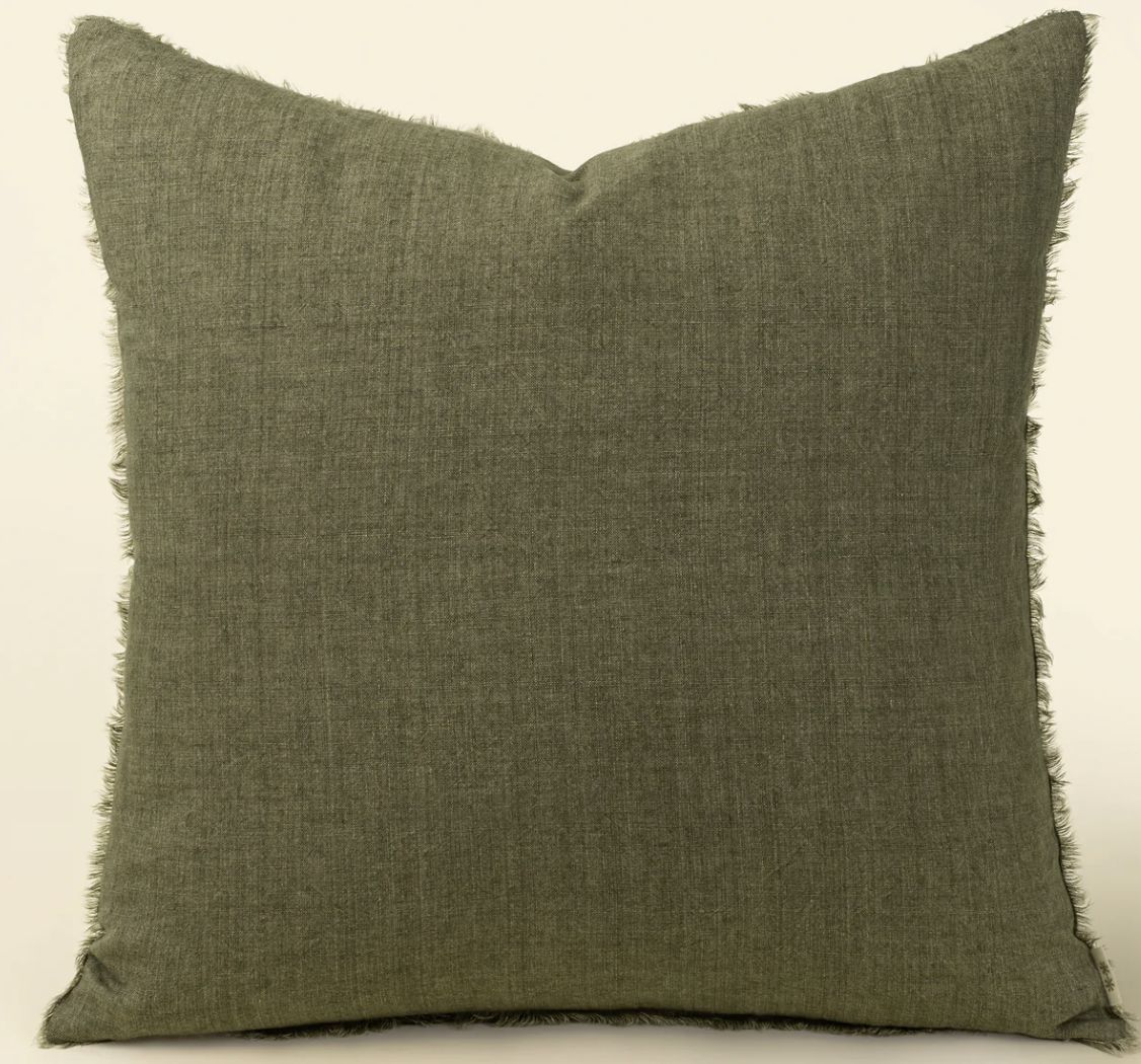 24x24 Lina Linen Pillow Kelp Cover with Filler