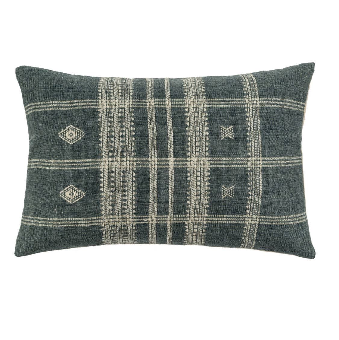 16x24 Bhujodi Wool Handloom Pillow, Blue: Cover with Filler