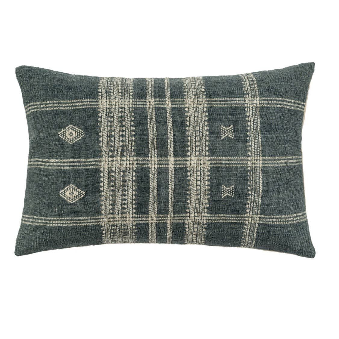 16x24 Bhujodi Wool Handloom Pillow, Blue: Cover with Filler