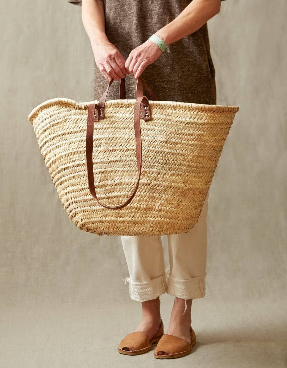French Basket Tote Bag with Double Handles, shopping baskets: Brown
