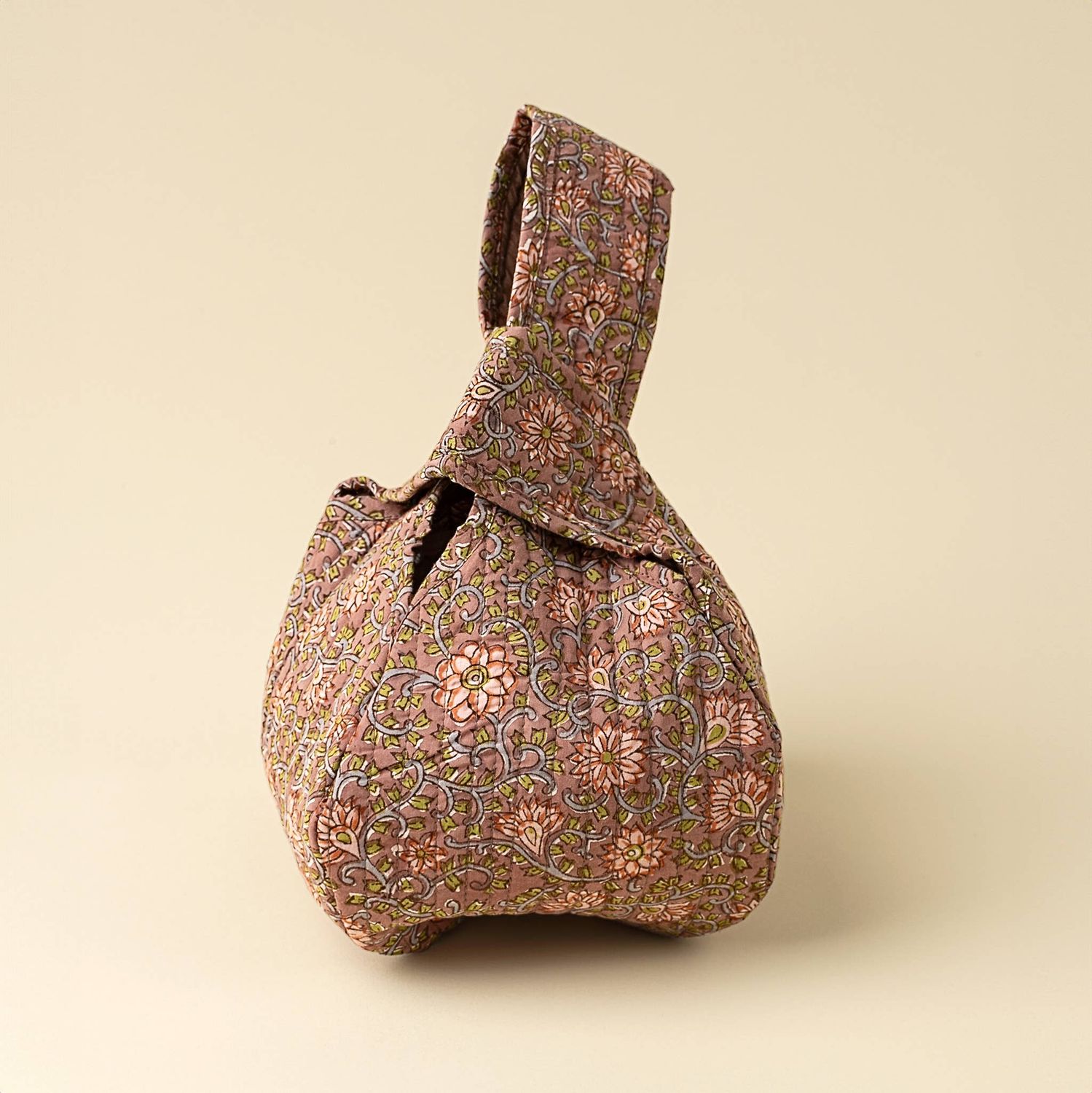 Block Print Knot Vanity Bag, Peach