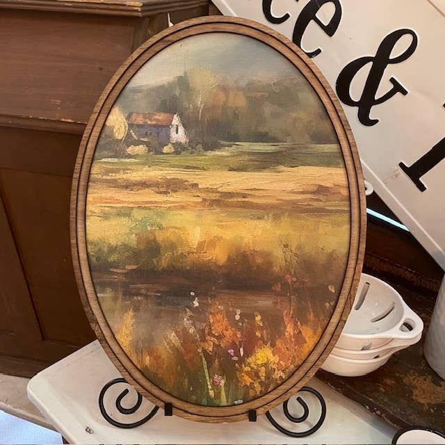 Large Oval of Farmhouse by Pond