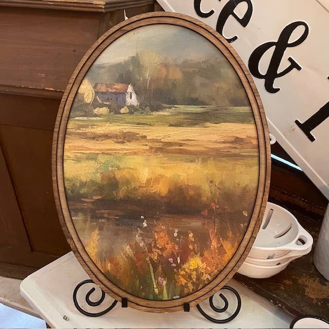 Large Oval of Farmhouse by Pond
