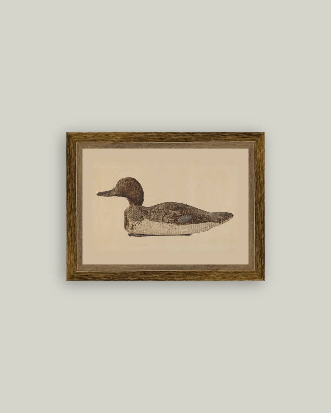 Wooden Duck Decoy Framed Antique Art: 15x11