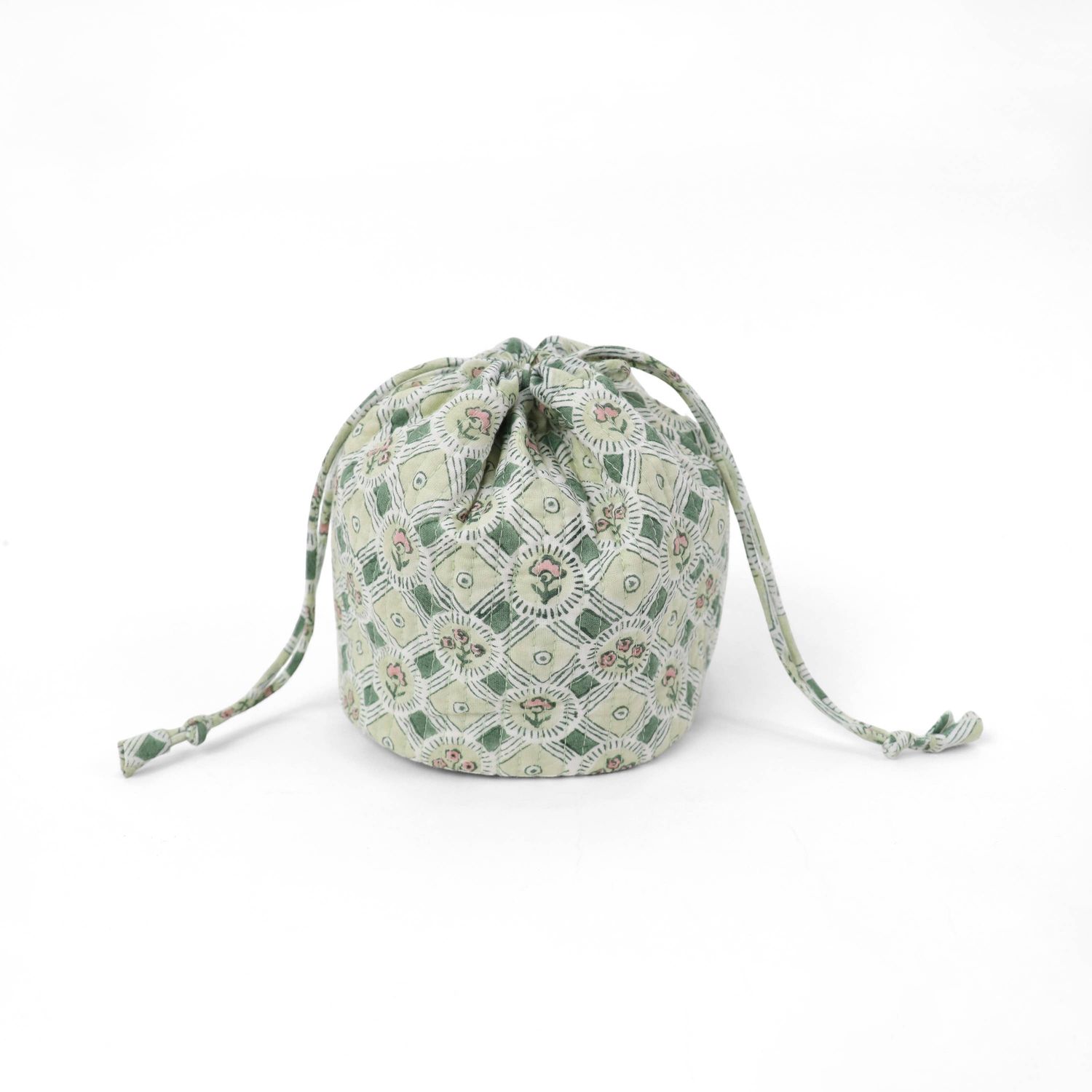 Block Printed Pouch in Green Spring Bloom