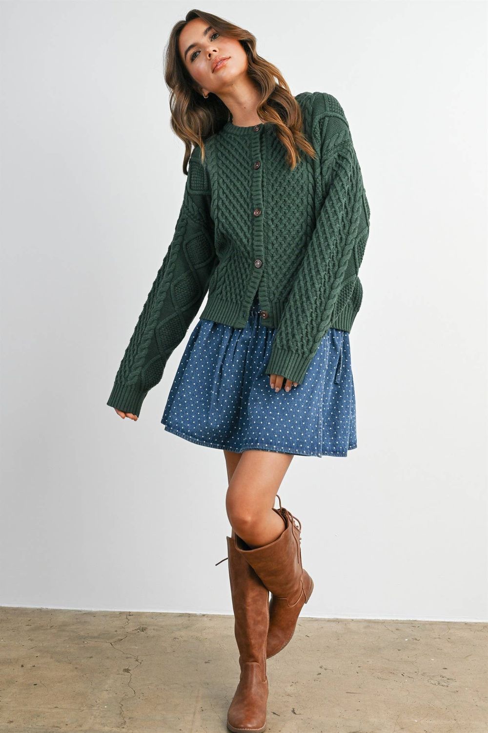 Emerald Green Cable Knit Cardigan-BMC8500/L