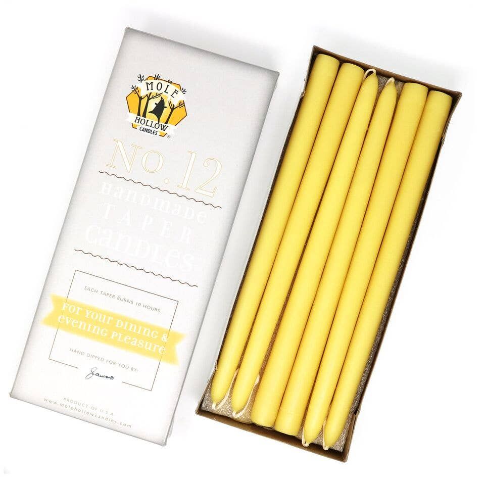 12" Hand Dipped Pure Beeswax Taper Candles - Natural Beeswax