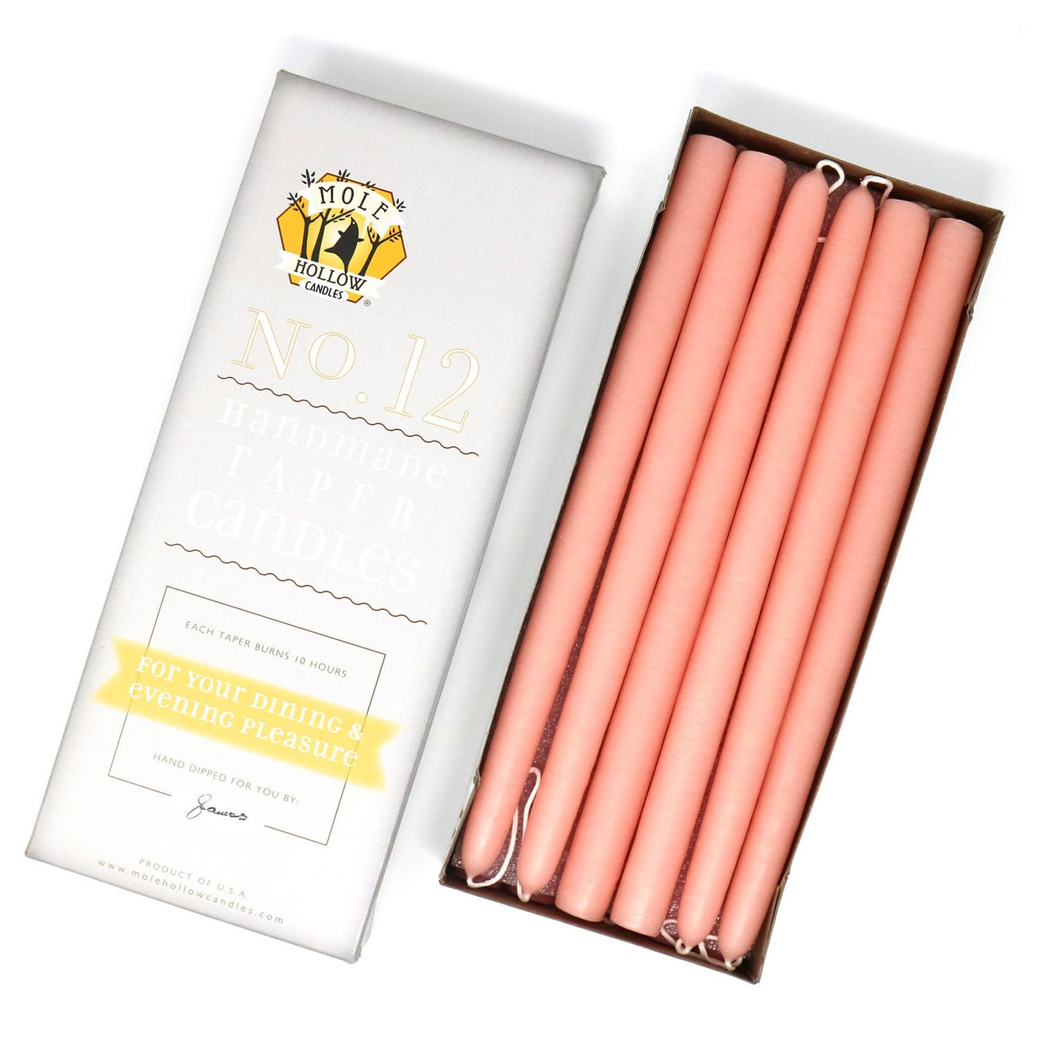 12" Hand Dipped Unscented Taper Candles - 39 Colors USA Made: Creamy Peach