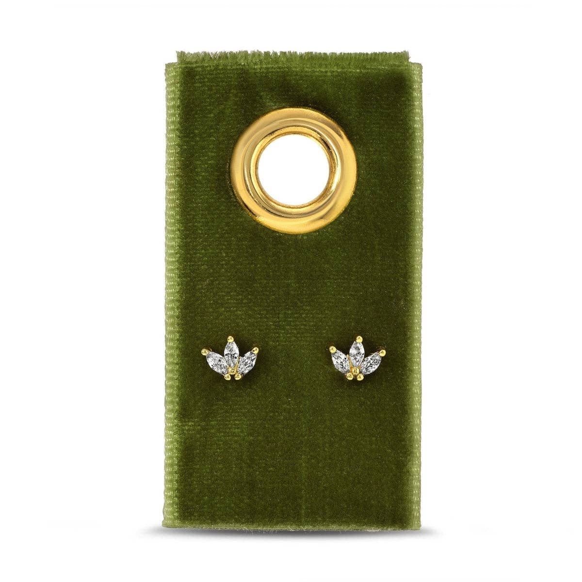 Triple Marquise Cubic Zirconia Studs: Gold
