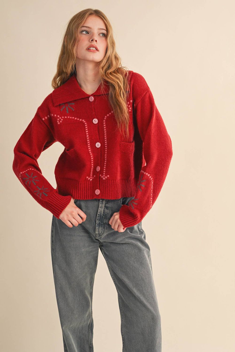 CHERRY MAUVE WESTERN SWEATER CARDIGAN MSW11217/S