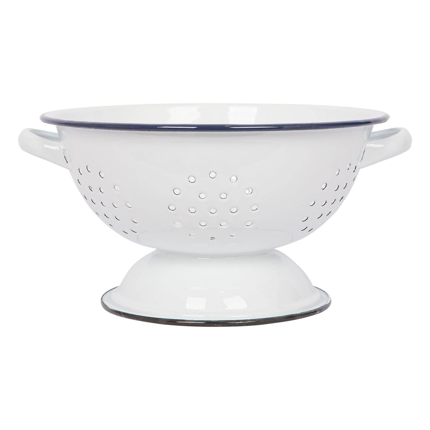 White Enamel Colander, Colour: Blue