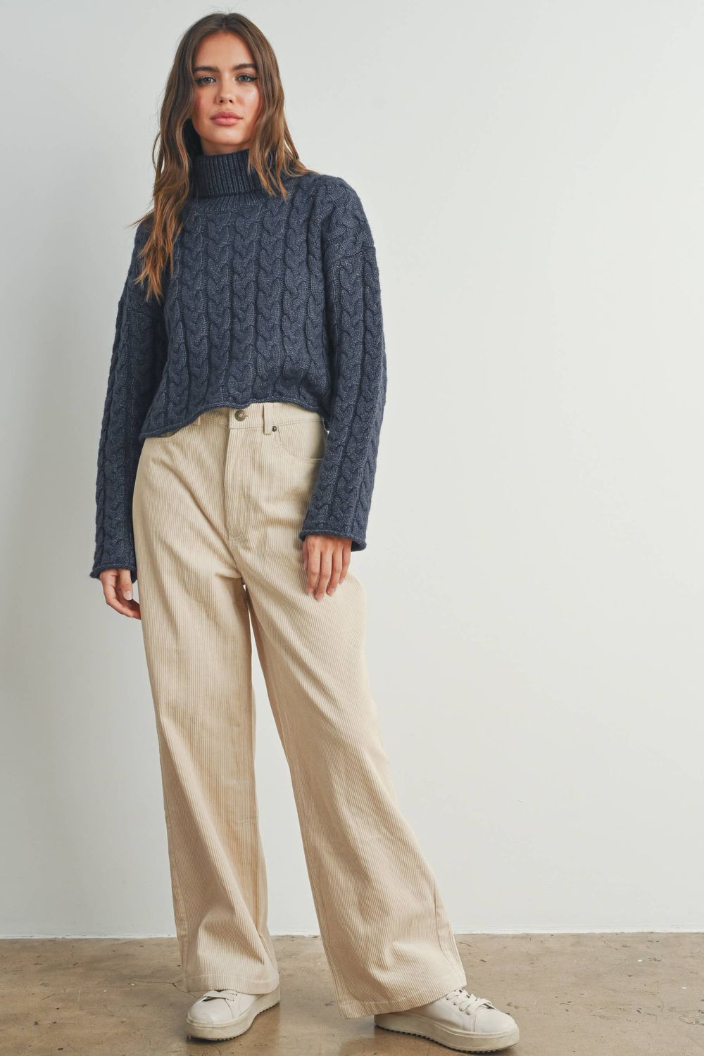 Turtle Neck Long-Sleeve Sweater -  BMW7168, Color: NAVY, Size: M