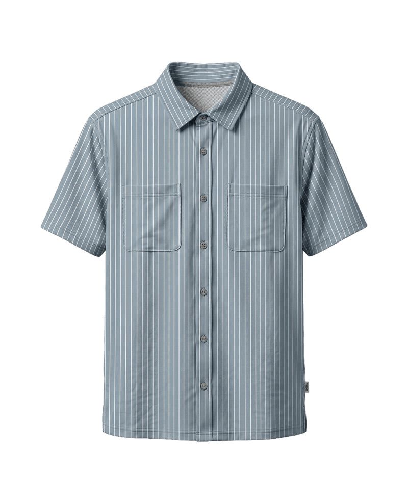 M S/S Bridge Button Down, Color: Blue Shore Stripe, Size: MD