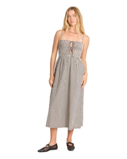 W Beach Check Midi Dress, Color: Wht/Blk, Size: SM