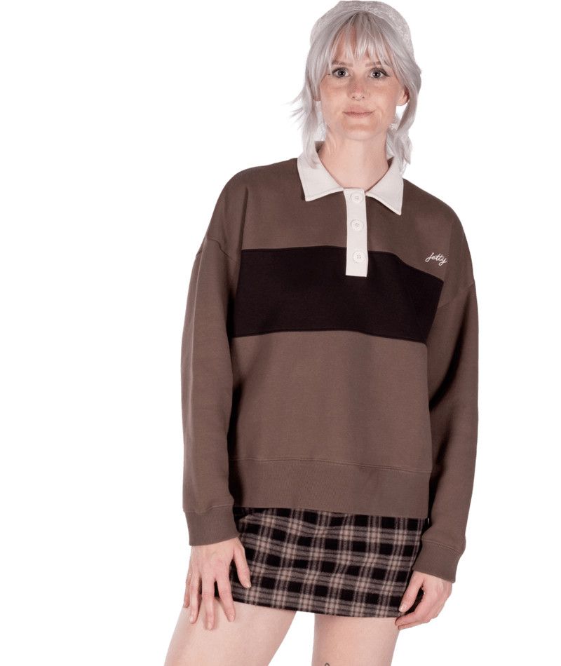 W Leah Rugby Fleece, Color: Brwn, Size: SM