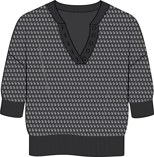 W Tansy Henley Pointelle, Color: Blk, Size: SM
