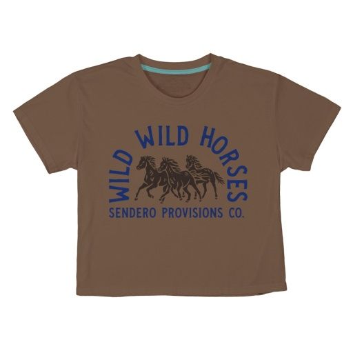 W Wild Horses Crop Tee, Color: Lt Brwn, Size: SM