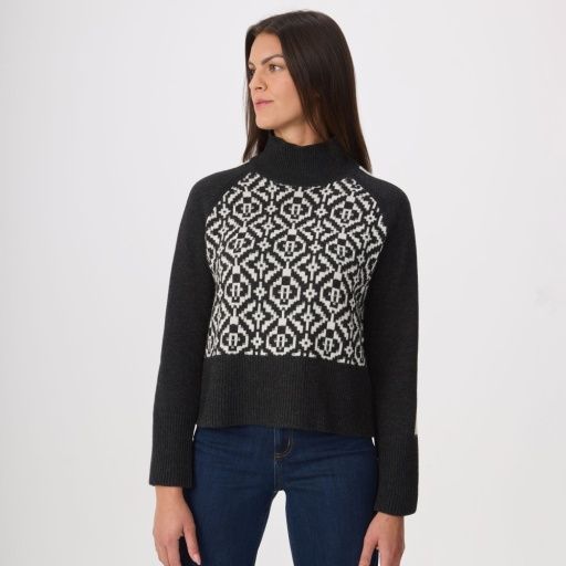 W Bianca Mock Neck, Color: Hthr Blk, Size: SM