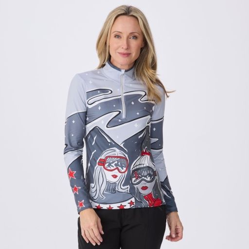 W Ski Besties Top, Color: Grey/Red, Size: XS