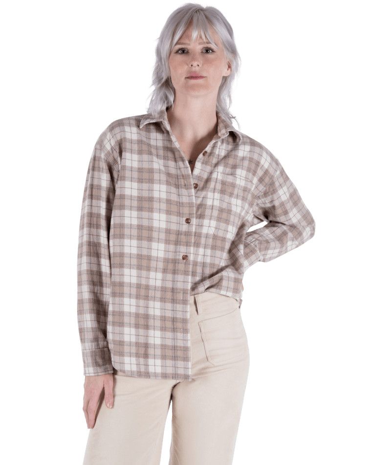 W Wander Flannel, Color: Ivory, Size: SM