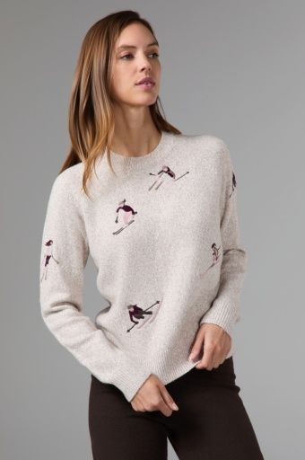 W Talia Embroidered Swtr, Color: Ivory, Size: SM