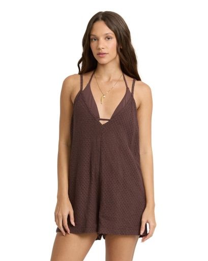 W Off Shore Romper Cover Up, Color: Teak, Size: SM