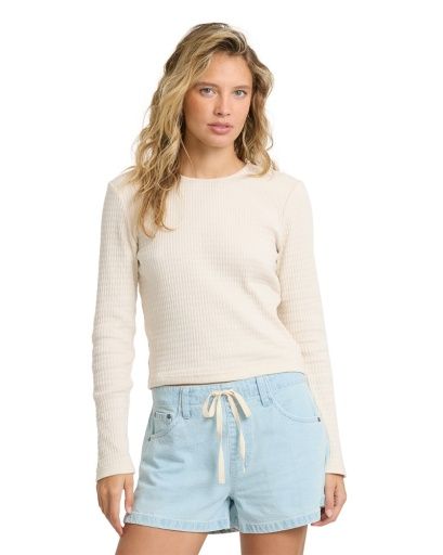 W Sweet Coast LS Knit Top, Color: Wht Cap, Size: SM