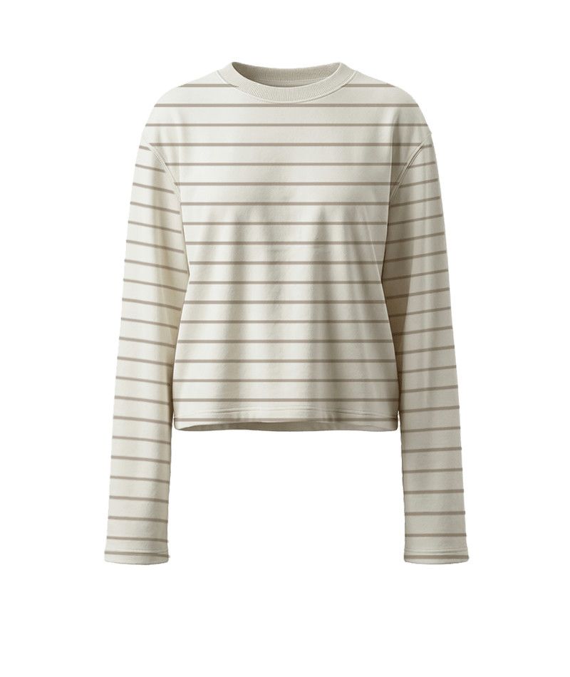 W L/S HW Cotton Crew, Color: Hickory Stripe, Size: XS