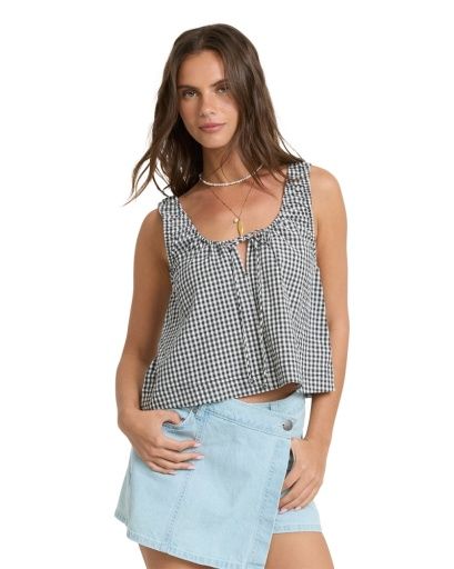 W Sweet As Ever Wvn Tank, Color: Wht/Blk, Size: SM