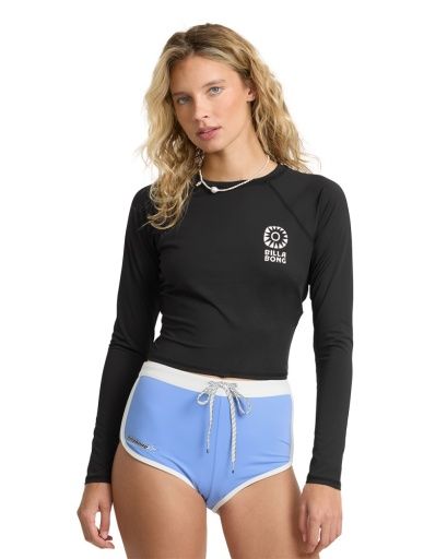 W Simply Crop LS Rashguard, Color: Blk Pebble, Size: SM