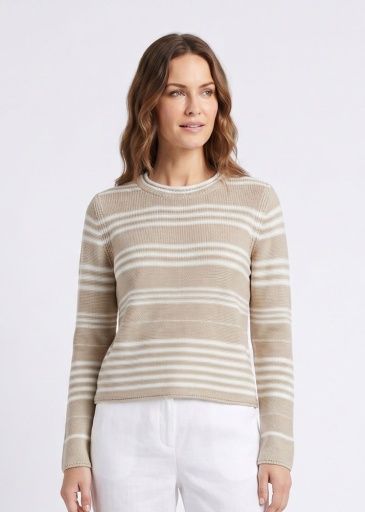 W Linea Swtr, Color: Oat/Wht, Size: SM